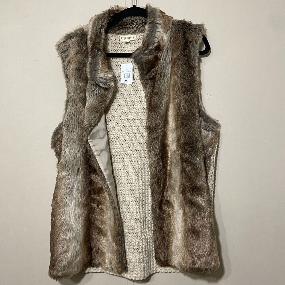 NWT Song N Spirit Women’s Extra Soft Faux Fur Front Open Ivory Sweater Vest XXL